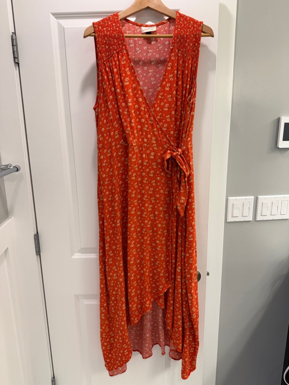 Universal Thread Orange Floral Sleeveless High-Low Wrap Dress